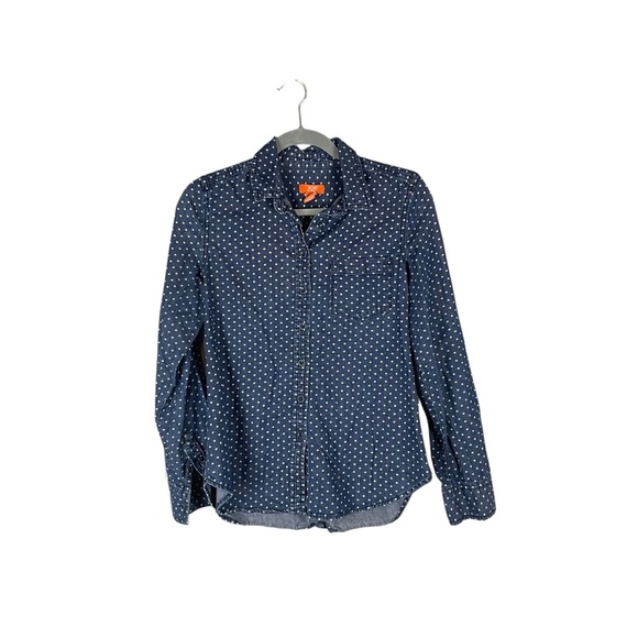 Joe Fresh Navy Blue Polka Dot Button-Down Shirt Women’s Small S/P - Picture 2 of 5